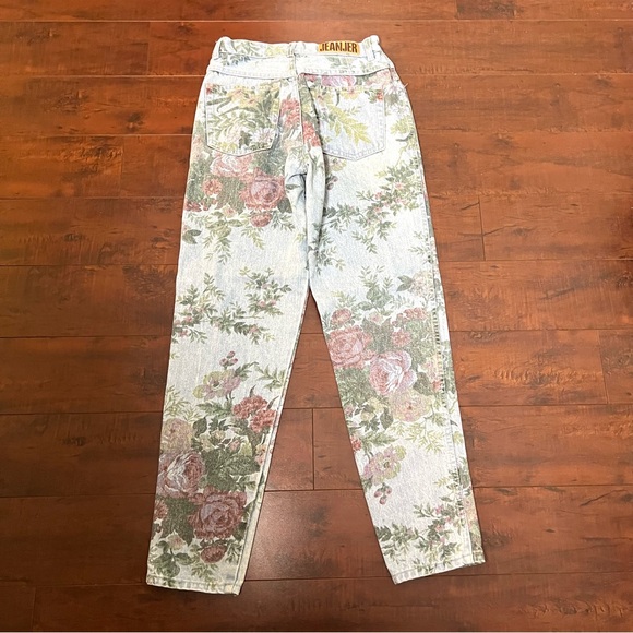 VINTAGE JeanJer 1980s Denim Floral High Mid Rise Tapered Leg Vtg 80s Jeans - Picture 3 of 9